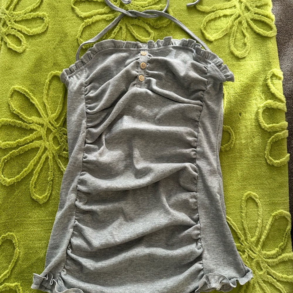 SHEIN Light Gray Top with Ruffle Detail